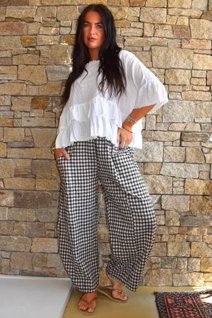 Nonni Gingham Relaxed Barrel Pant Chocolate